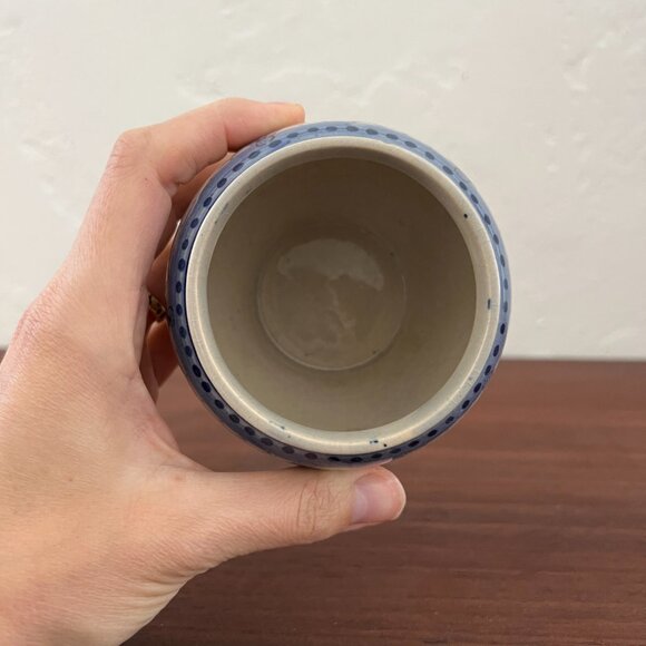 Antique Carvalhinho Porto Portugal Ceramic Blue White Bowl Vase hand painted pot - Picture 7 of 14